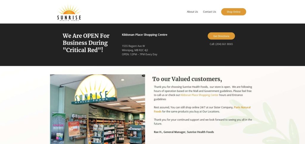 Sunrise Health Foods Homepage